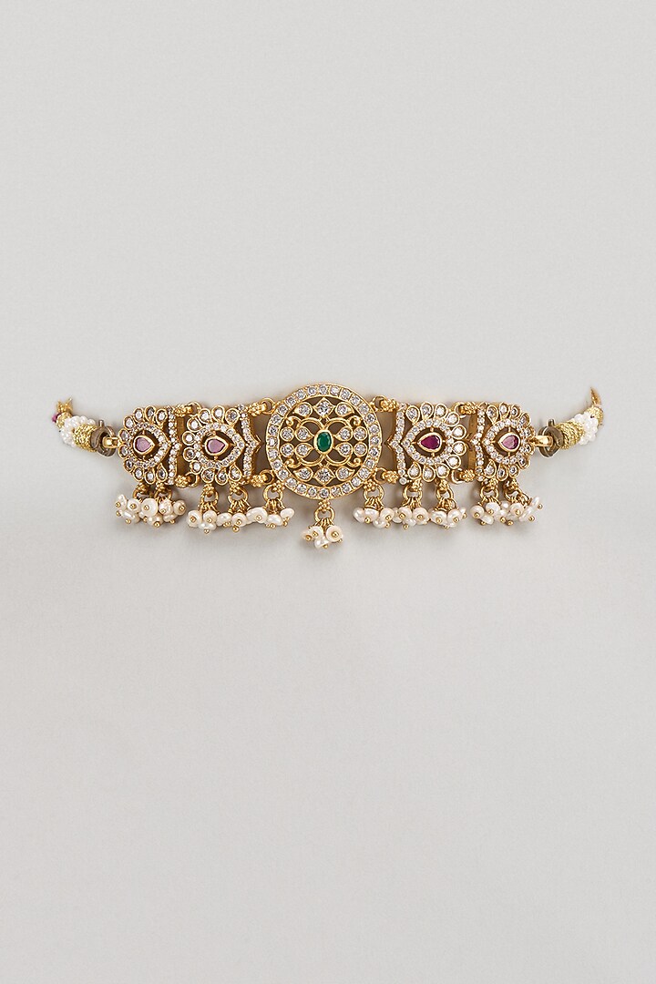 Gold Finish Zircon & Pearl Choker Necklace In Sterling Silver by Silverika at Pernia's Pop Up Shop