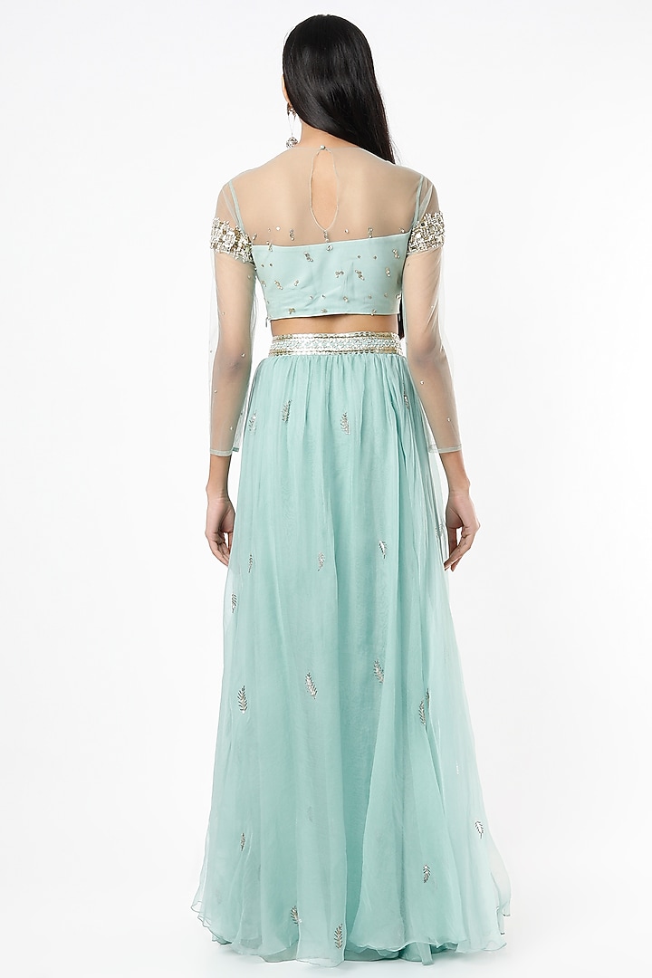 Pastel Turquoise Embroidered Wedding Lehenga Set by SIMRAT MARWAH at Pernia's Pop Up Shop