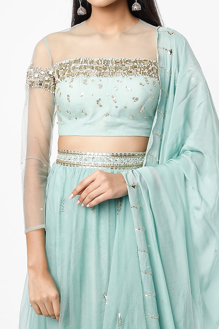 Pastel Turquoise Embroidered Wedding Lehenga Set by SIMRAT MARWAH at Pernia's Pop Up Shop