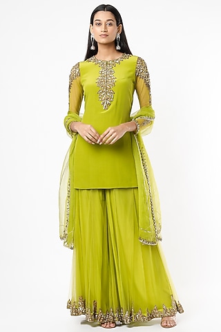 Olive Green Hand Embroidered Kurta Set by SIMRAT MARWAH