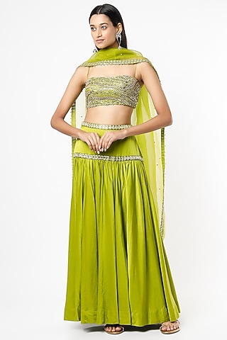 Olive Green Hand Embroidered Lehenga Set by SIMRAT MARWAH