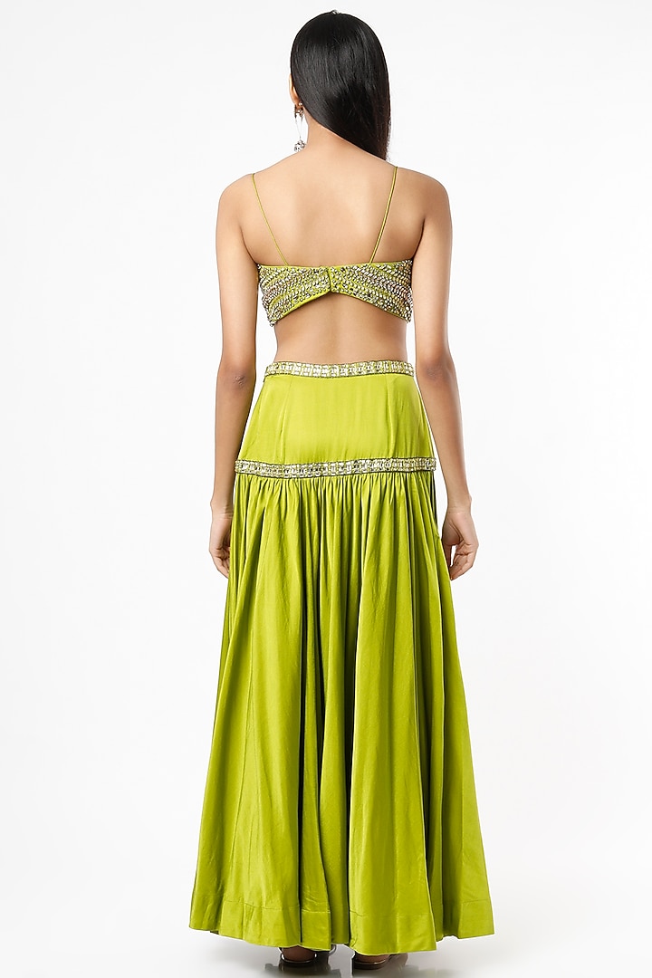 Olive Green Hand Embroidered Wedding Lehenga Set by SIMRAT MARWAH at Pernia's Pop Up Shop
