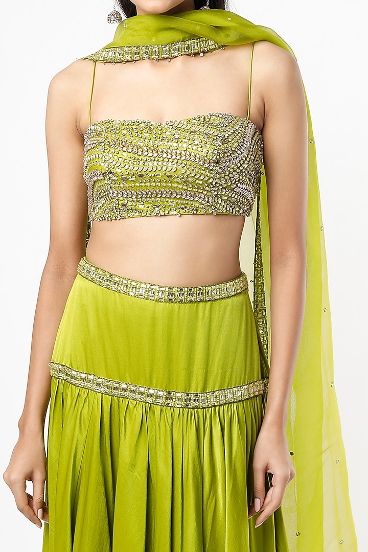 Olive Green Hand Embroidered Wedding Lehenga Set by SIMRAT MARWAH at Pernia's Pop Up Shop