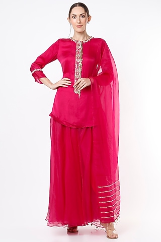 Fuchsia Organza Sharara Set by SIMRAT MARWAH