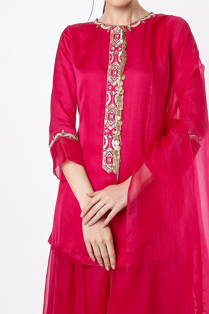 Fuchsia Organza Wedding Sharara Set by SIMRAT MARWAH at Pernia's Pop Up Shop