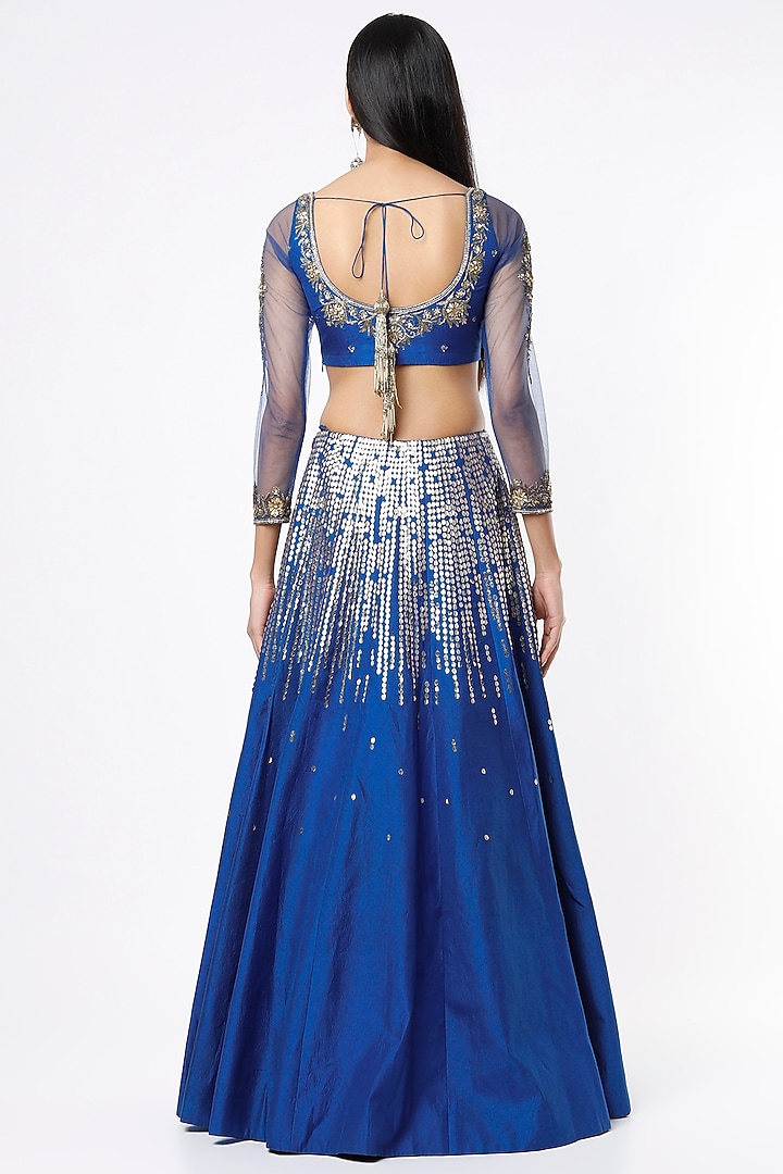 Sapphire Blue Embroidered Wedding Lehenga Set by SIMRAT MARWAH at Pernia's Pop Up Shop