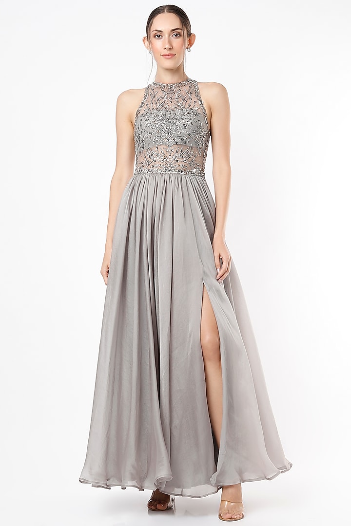 Grey Embellished Gown by SIMRAT MARWAH