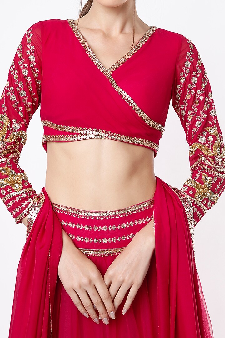 Fuchsia Tulle Embroidered Wedding Lehenga Set by SIMRAT MARWAH at Pernia's Pop Up Shop