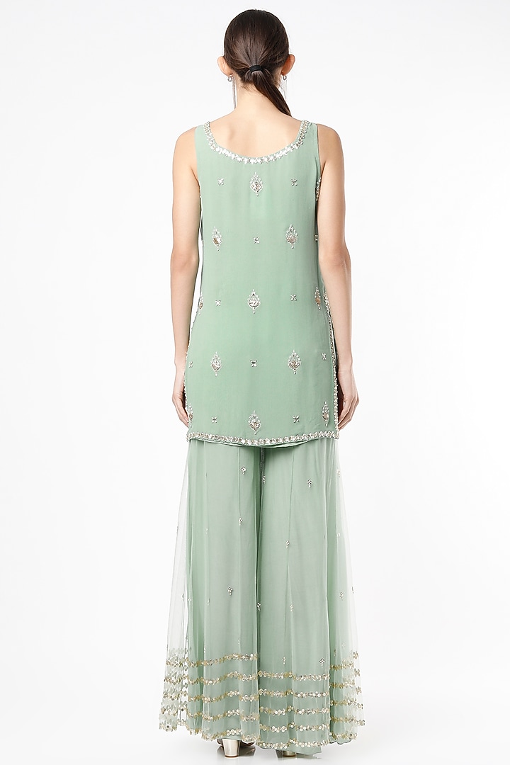 Pistachio Green Tulle Wedding Sharara Set by SIMRAT MARWAH at Pernia's Pop Up Shop