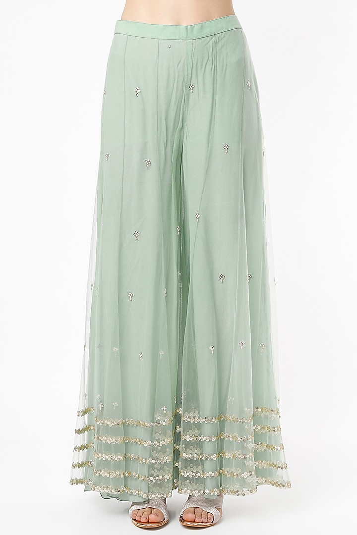 Pistachio Green Tulle Wedding Sharara Set by SIMRAT MARWAH at Pernia's Pop Up Shop