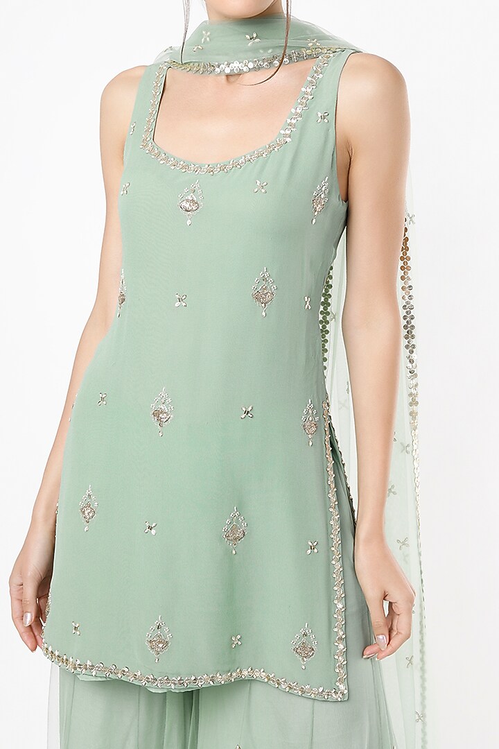 Pistachio Green Tulle Wedding Sharara Set by SIMRAT MARWAH at Pernia's Pop Up Shop