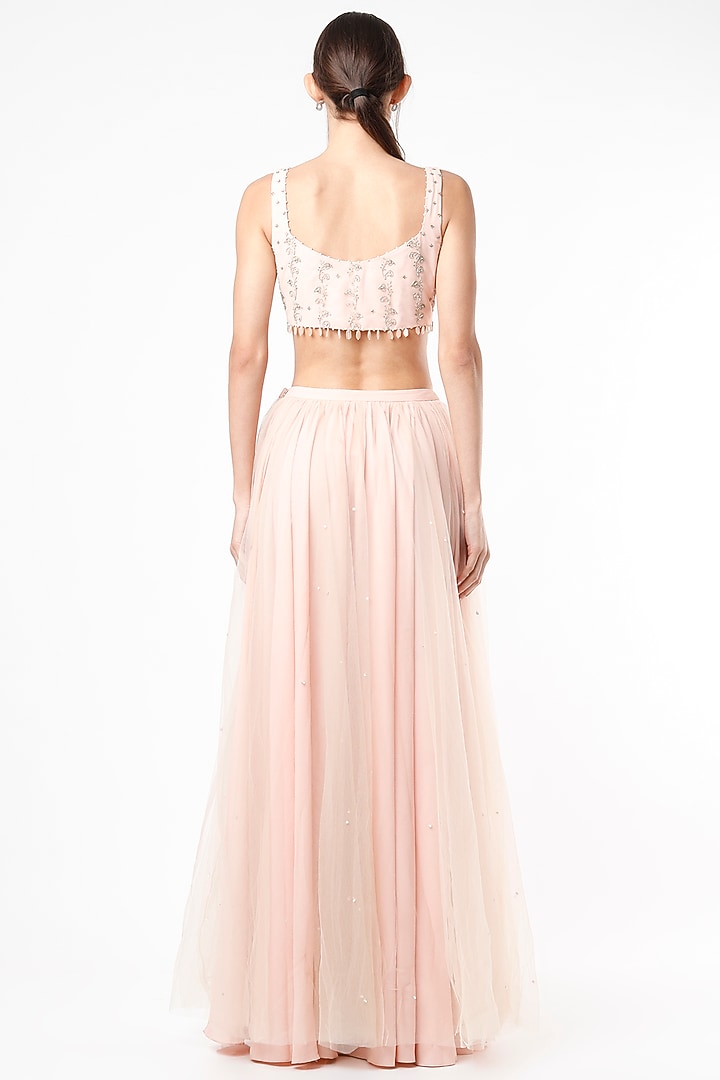 Light Pink Tulle Embroidered Wedding Lehenga Set by SIMRAT MARWAH at Pernia's Pop Up Shop
