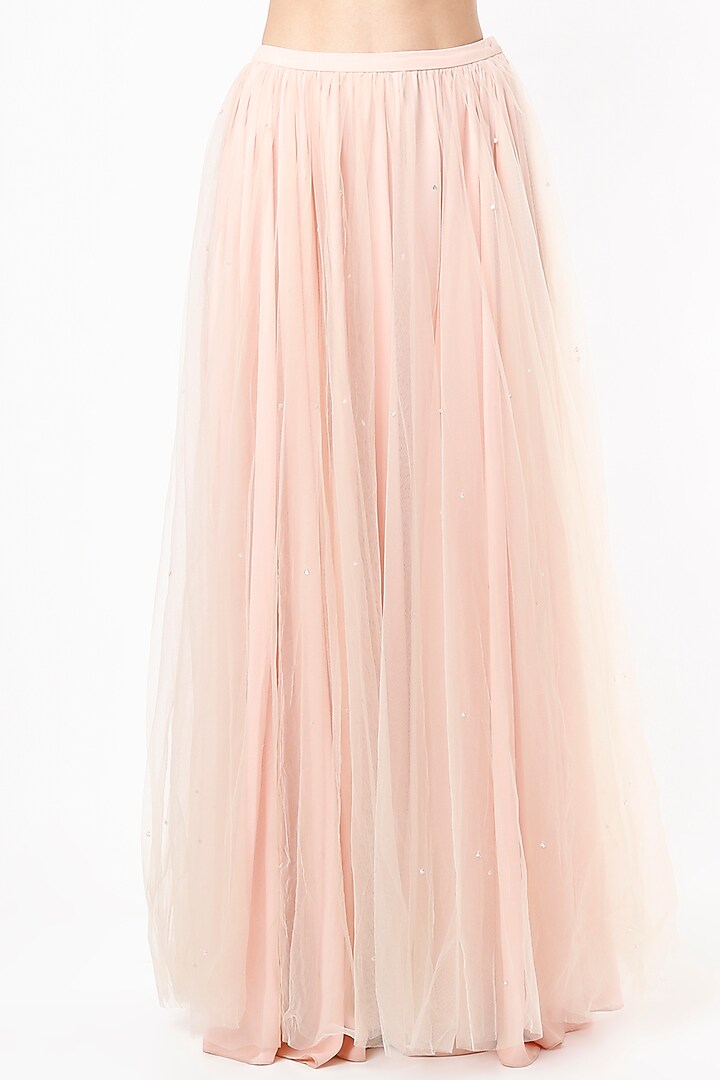 Light Pink Tulle Embroidered Wedding Lehenga Set by SIMRAT MARWAH at Pernia's Pop Up Shop