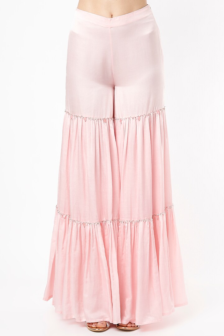 Light Pink Cotton Satin Wedding Sharara Set by SIMRAT MARWAH at Pernia's Pop Up Shop