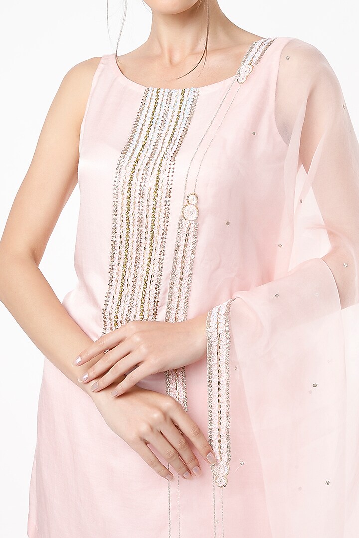 Light Pink Cotton Satin Wedding Sharara Set by SIMRAT MARWAH at Pernia's Pop Up Shop