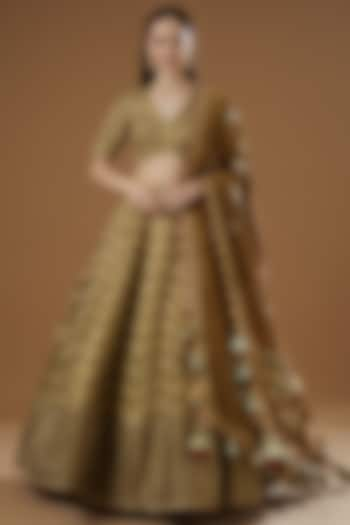 Bronze Chanderi Embellished Lehenga Set by Simar Dugal