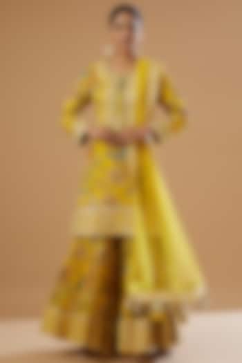 Yellow Georgette Printed Sharara Set by Simar Dugal
