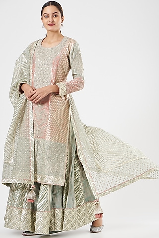 Grey Chanderi Silk Sharara Set by Simar Dugal