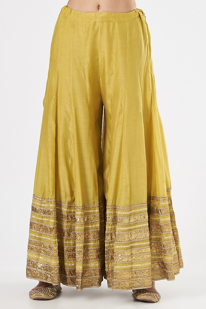Yellow Embroidered Wedding Sharara Set by Simar Dugal at Pernia's Pop Up Shop