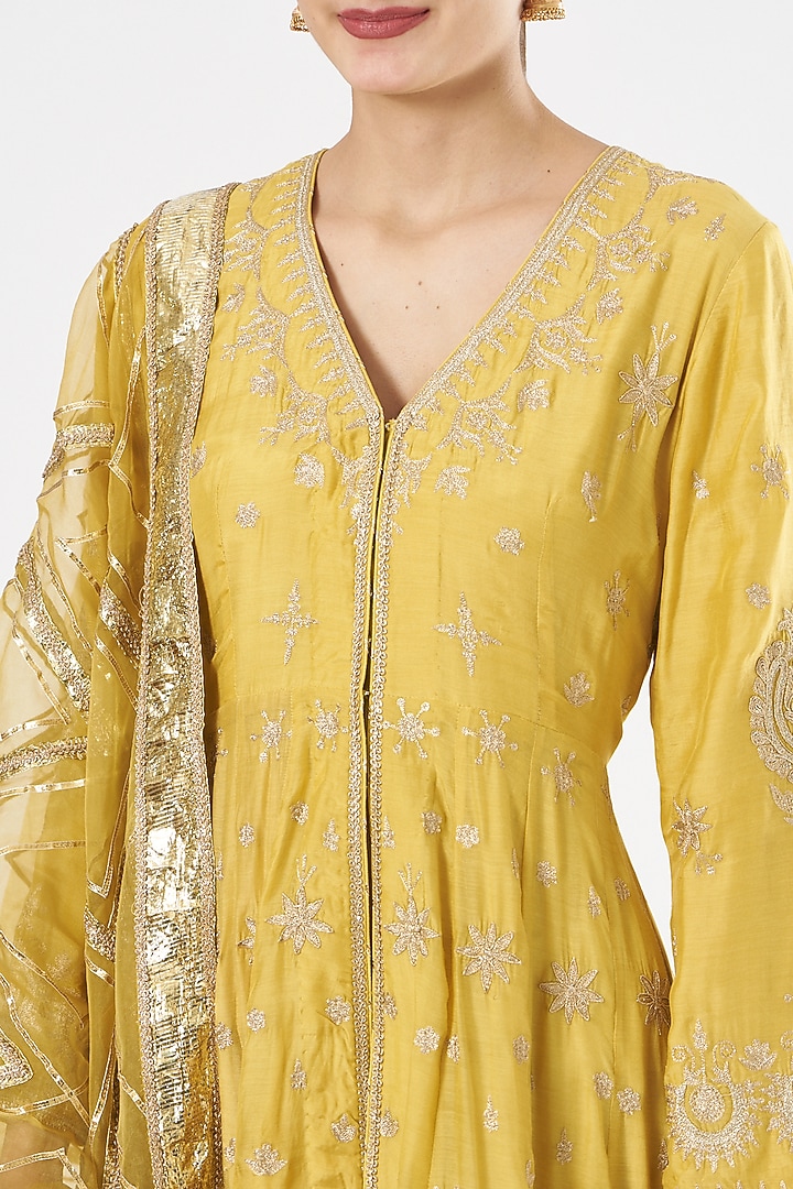 Yellow Embroidered Wedding Sharara Set by Simar Dugal at Pernia's Pop Up Shop