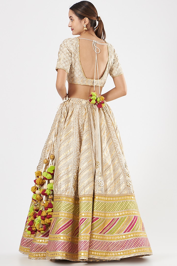 Beige Embroidered Bridal Lehenga Set by Simar Dugal at Pernia's Pop Up Shop