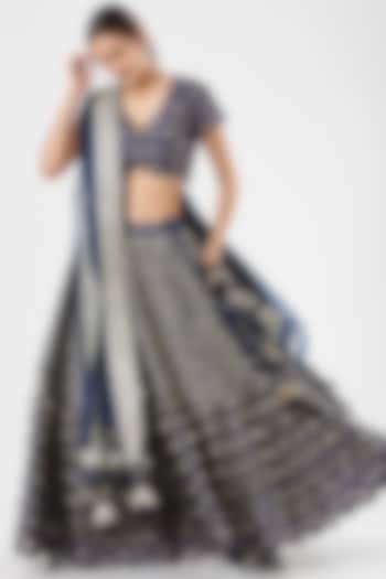 Navy Blue Embroidered Bridal Lehenga Set by Simar Dugal at Pernia's Pop Up Shop