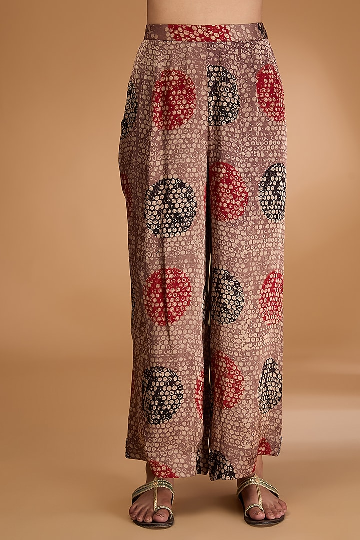 Beige Modal Satin Ajrakh Hand Printed Co-Ord Set by Simar Dugal at Pernia's Pop Up Shop