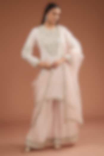 Light Pink Habutai Silver Dori Hand Embroidered Kurta Set by Simar Dugal at Pernia's Pop Up Shop