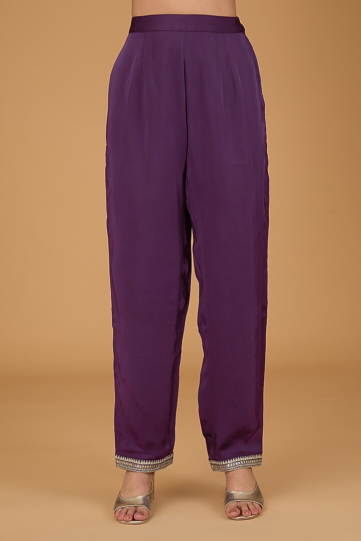Purple Habutai Dori Hand Embroidered Kurta Set by Simar Dugal at Pernia's Pop Up Shop
