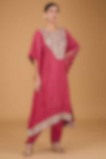 Red Silk Kurta Set by Simar Dugal at Pernia's Pop Up Shop