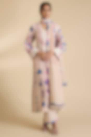 Pink Chanderi Ikat Patchwork Wedding Anarkali Set by Simar Dugal at Pernia's Pop Up Shop