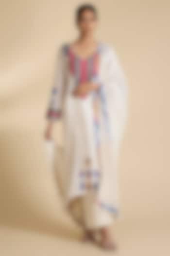 Ivory Chanderi Ikat Patchwork Kurta Set by Simar Dugal at Pernia's Pop Up Shop