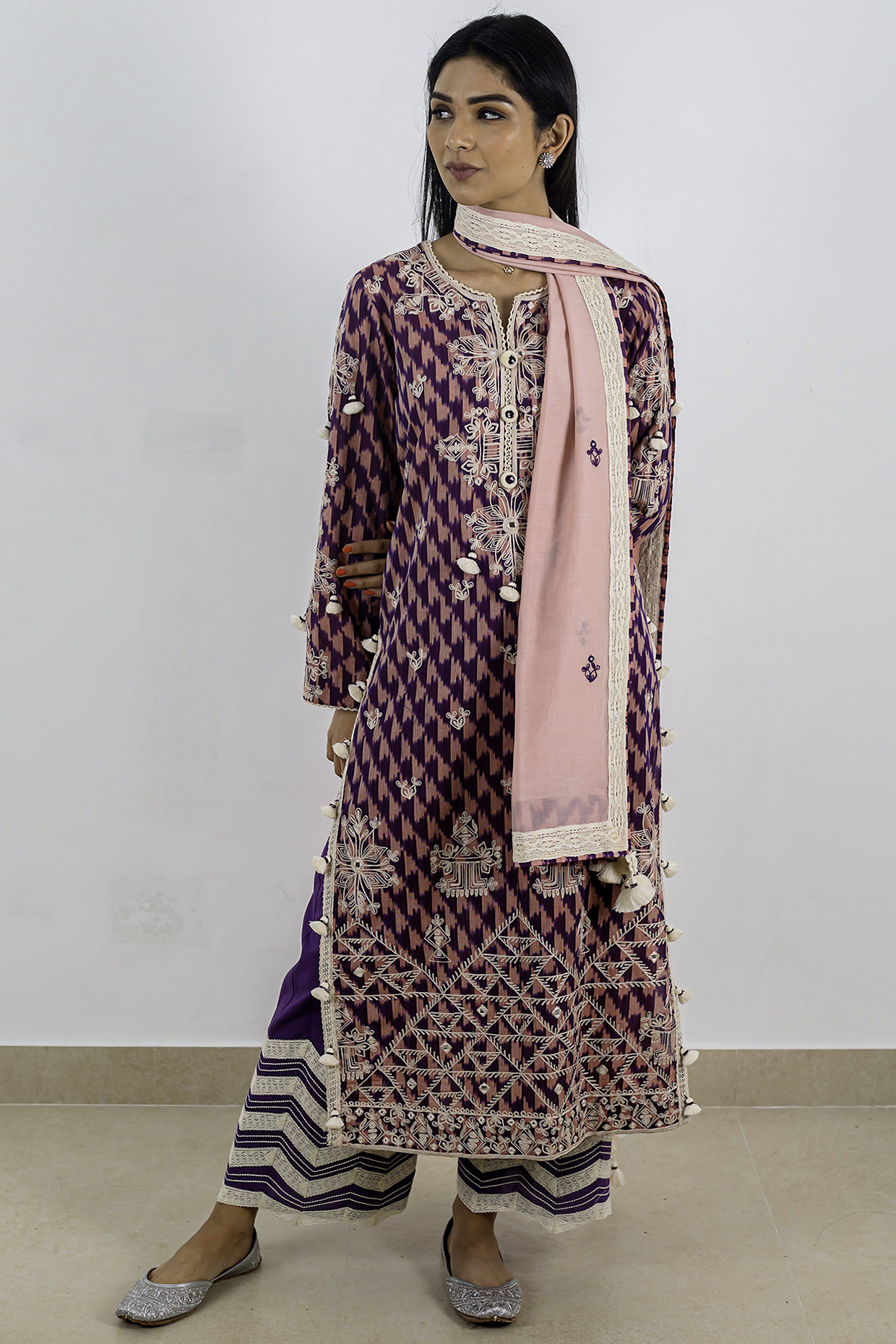 Multi Colored Dori Embroidered Long Kurta Set by Simar Dugal at Pernia's Pop Up Shop