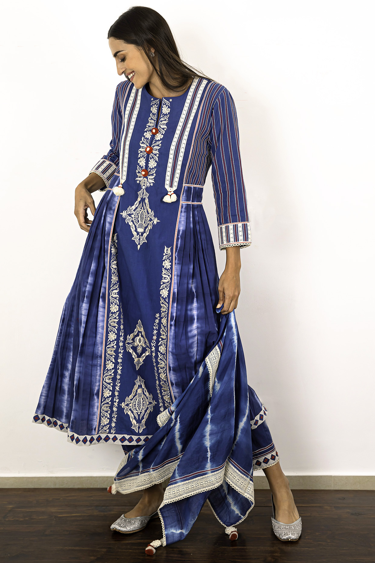 Indigo Embroidered Tied & Dyed Kurta Set by Simar Dugal at Pernia's Pop Up Shop