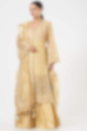 Beige Chanderi Silk Sharara Set by Simar Dugal at Pernia's Pop Up Shop