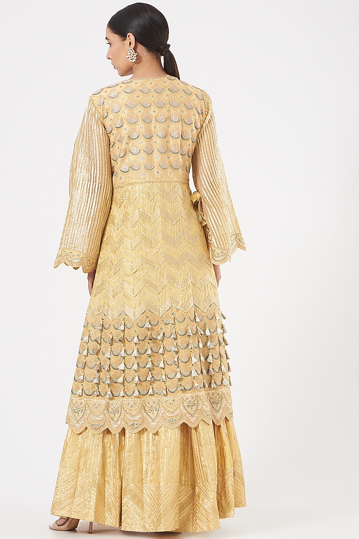 Beige Chanderi Silk Wedding Sharara Set by Simar Dugal at Pernia's Pop Up Shop