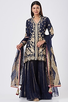 Navy Blue Embroidered Sharara Set Design by Simar Dugal at Pernia's Pop ...