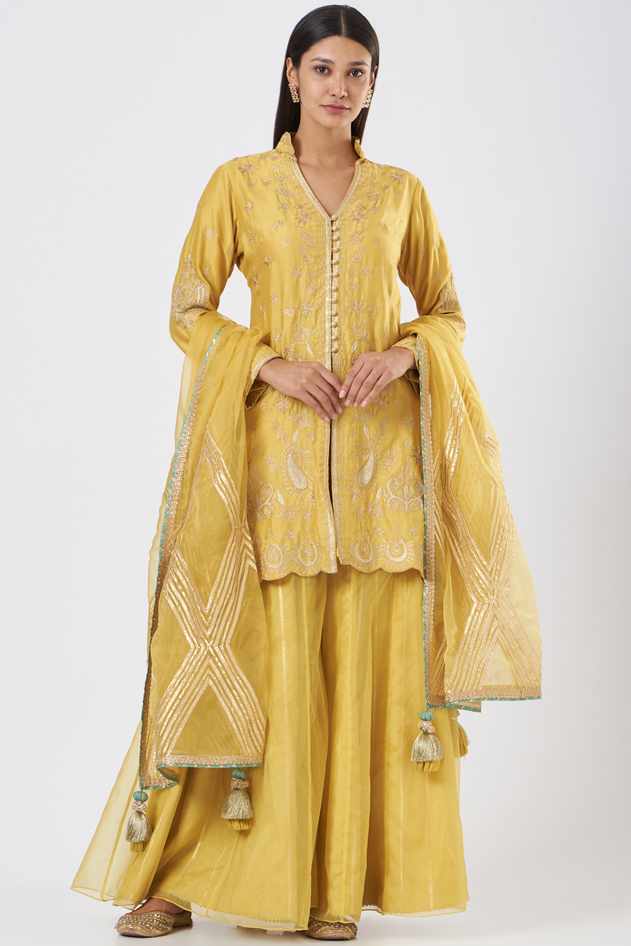 Yellow Embroidered Wedding Sharara Set by Simar Dugal at Pernia's Pop Up Shop