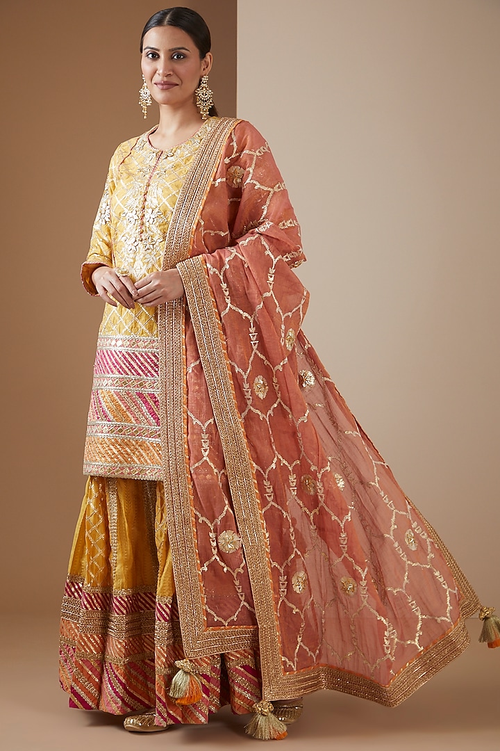 Yellow Banarasi Embroidered Sharara Set by Simar Dugal at Pernia's Pop Up Shop