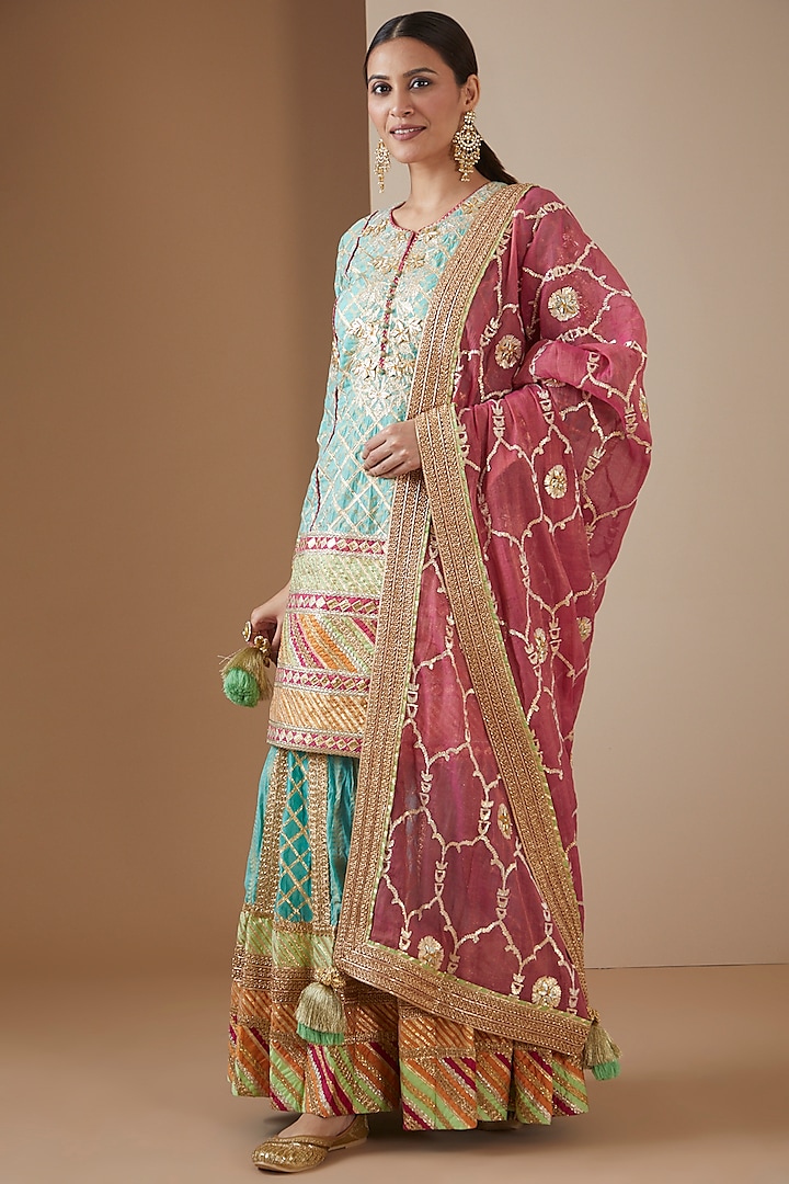 Blue Banarasi Embroidered Sharara Set by Simar Dugal