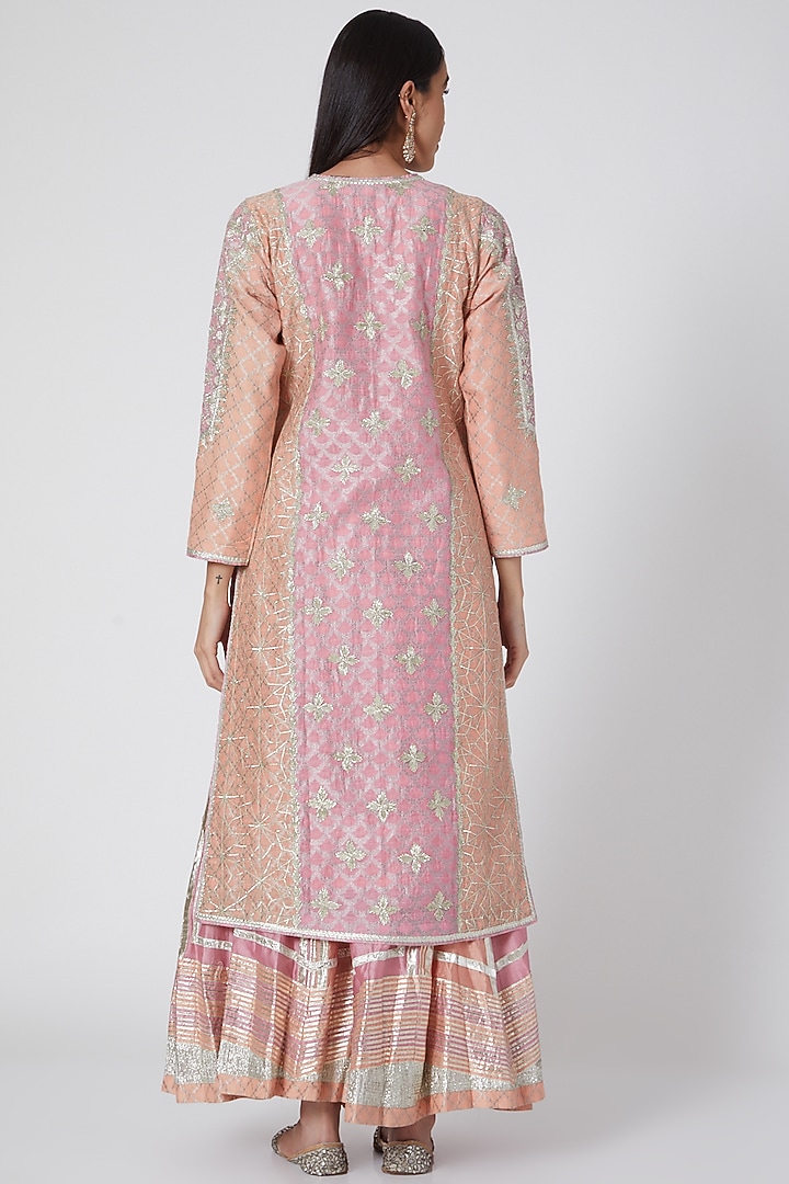 Peach & Pink Embroidered Wedding Sharara Set by Simar Dugal at Pernia's Pop Up Shop