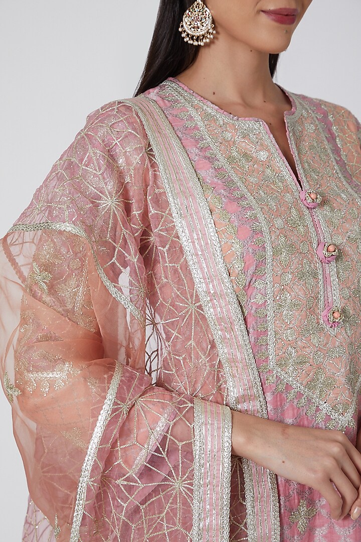 Peach & Pink Embroidered Wedding Sharara Set by Simar Dugal at Pernia's Pop Up Shop