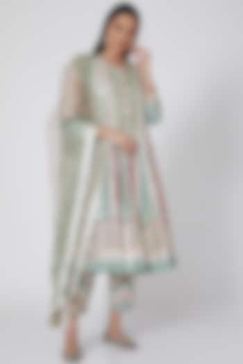 Sea Green & Pink Embroidered Anarkali Set by Simar Dugal