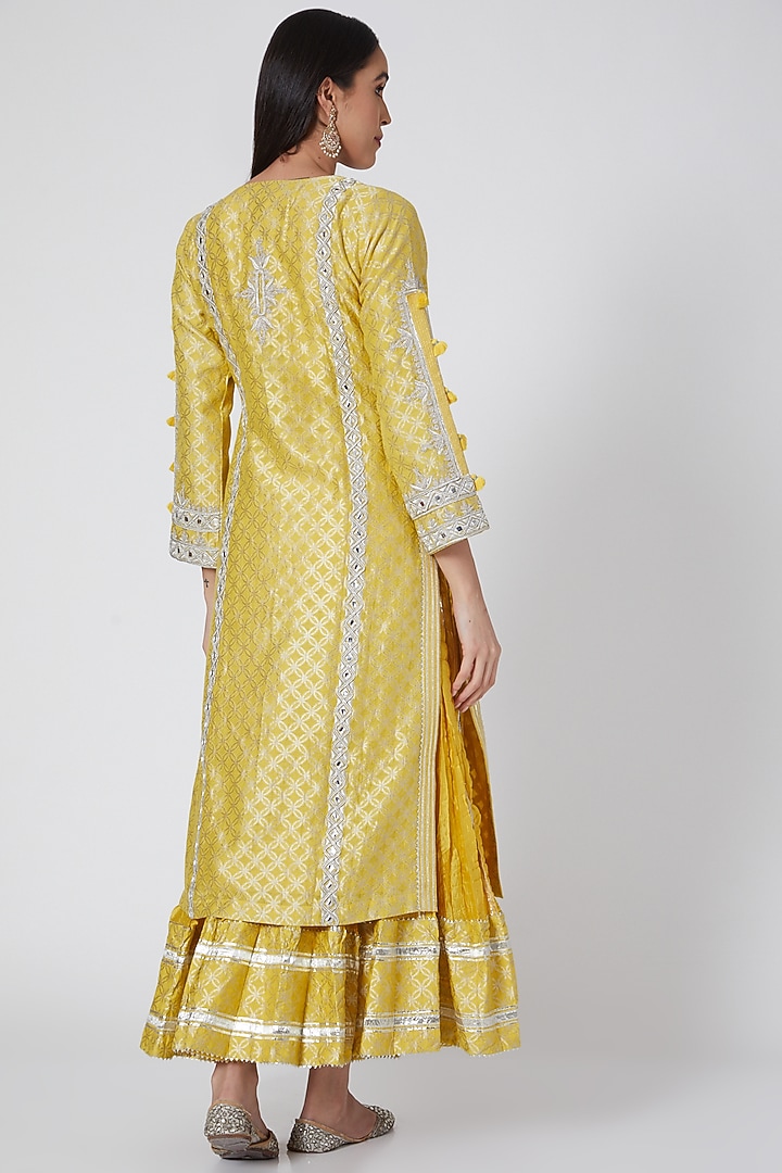 Yellow & Aqua Embroidered Skirt Set by Simar Dugal at Pernia's Pop Up Shop