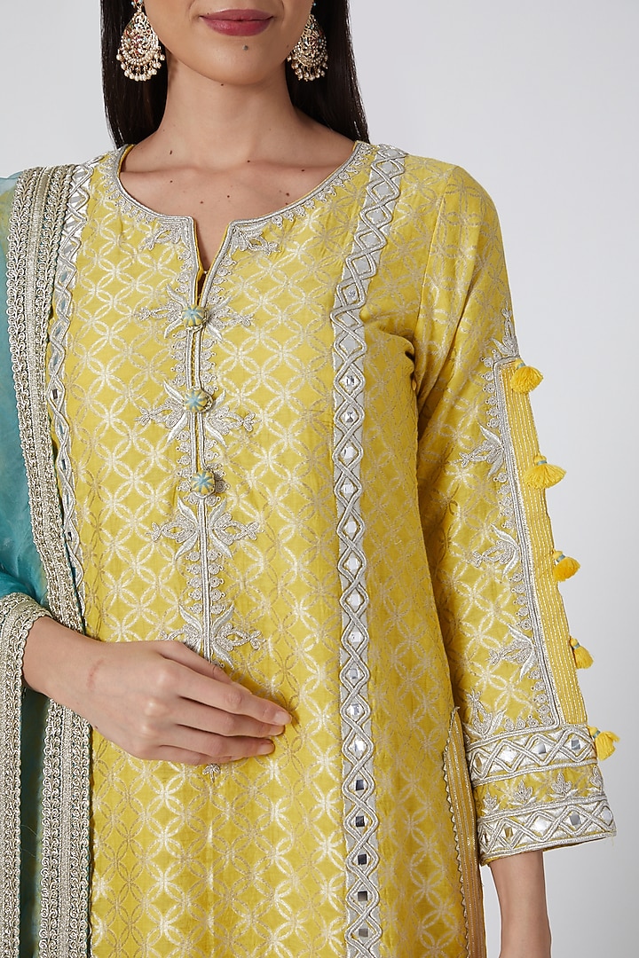Yellow & Aqua Embroidered Skirt Set by Simar Dugal at Pernia's Pop Up Shop