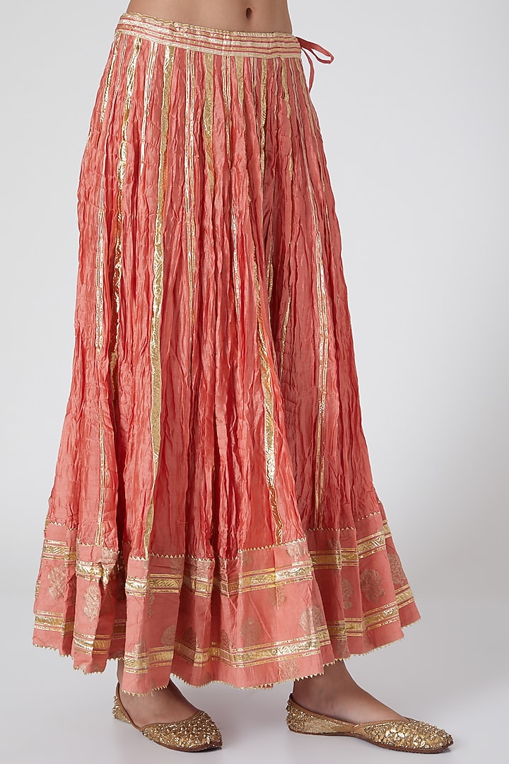 Peach & Green Embroidered Skirt Set by Simar Dugal at Pernia's Pop Up Shop