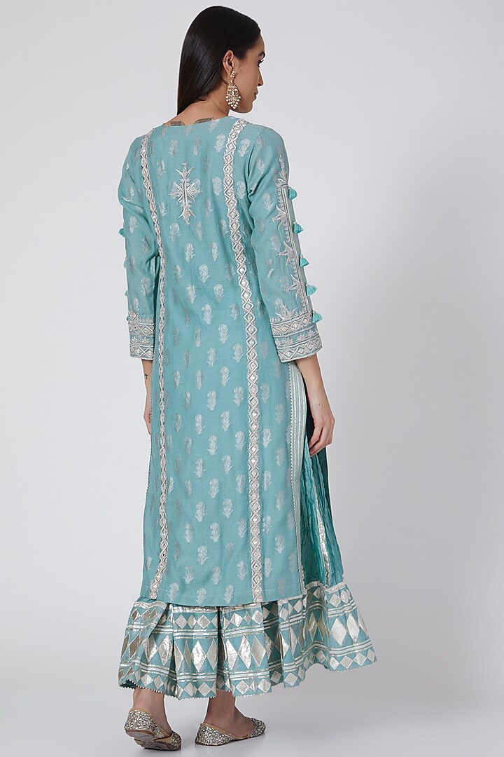 Aqua & Pink Embroidered Skirt Set by Simar Dugal at Pernia's Pop Up Shop