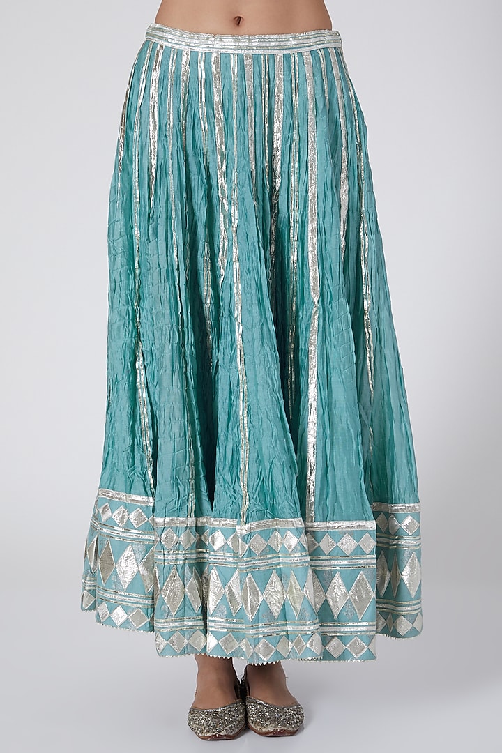 Aqua & Pink Embroidered Skirt Set by Simar Dugal at Pernia's Pop Up Shop