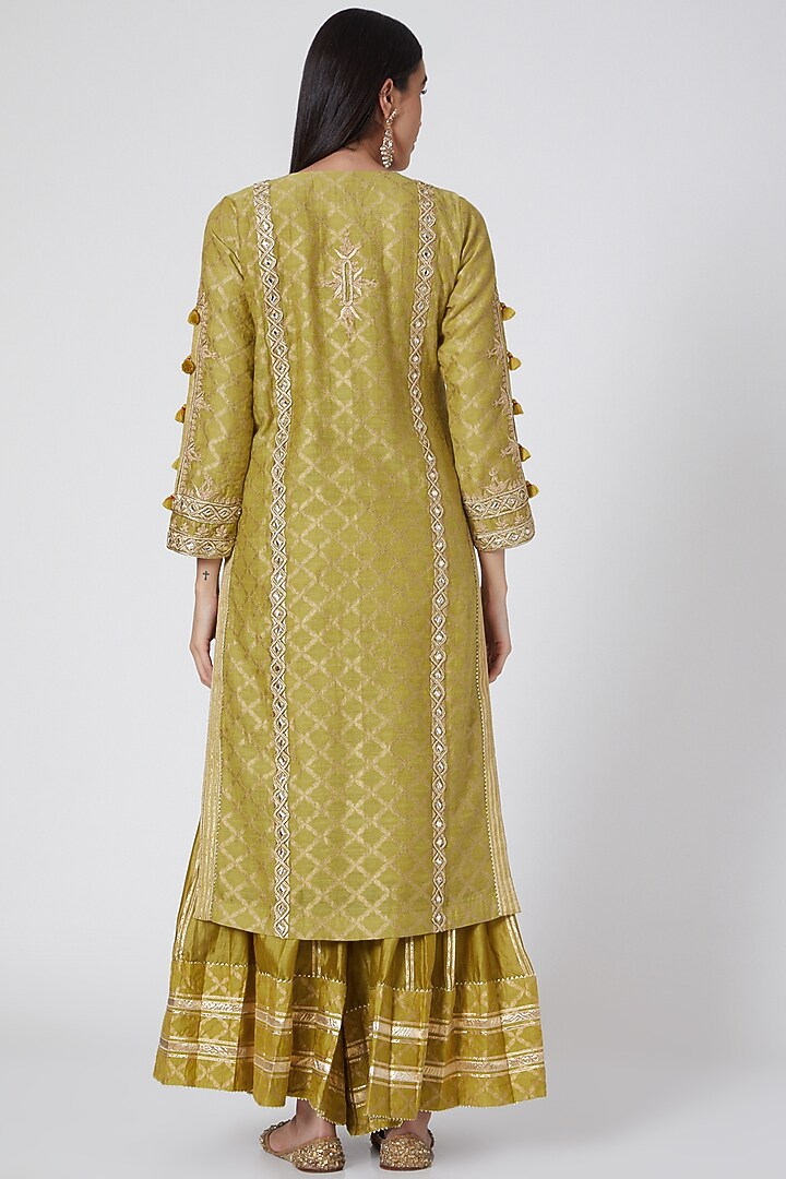 Green & Yellow Embroidered Wedding Sharara Set by Simar Dugal at Pernia's Pop Up Shop