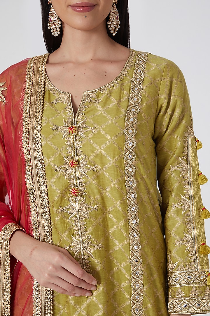 Green & Yellow Embroidered Wedding Sharara Set by Simar Dugal at Pernia's Pop Up Shop